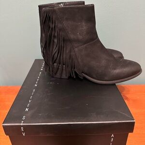 Steven by Steve Madden Black Fringe Suede Ankle Boots